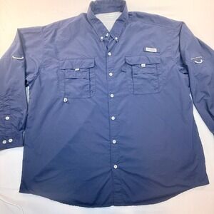 Columbia PFG Bahama II Fishing Shirt Mens XXL Blue Omni Shade Vented Long Sleeve